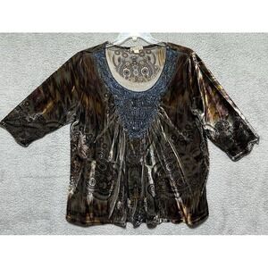 Energe World Wear Women's Multicolor Soft Beaded Boho Blouson Top Size 2X